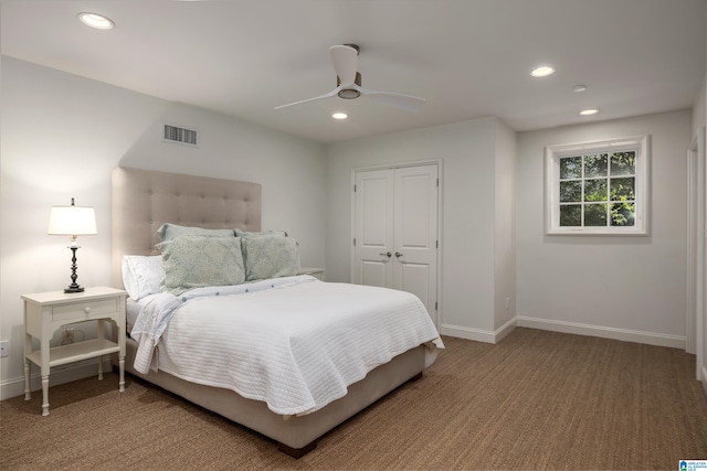 3600 Park Ln S, Mountain Brook, AL 35213 - bedroom with recessed lighting, a closet, carpet floors, and ceiling fan