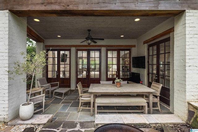 3600 Park Ln S, Mountain Brook, AL 35213 - view of patio / terrace with french doors, a ceiling fan, and outdoor dining area