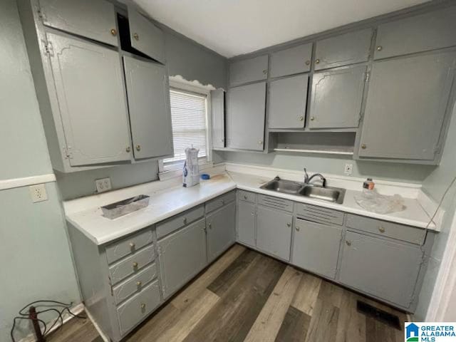 1637 17th St SW, Birmingham, AL 35211 - kitchen with gray cabinets, dark wood finished floors, and light countertops