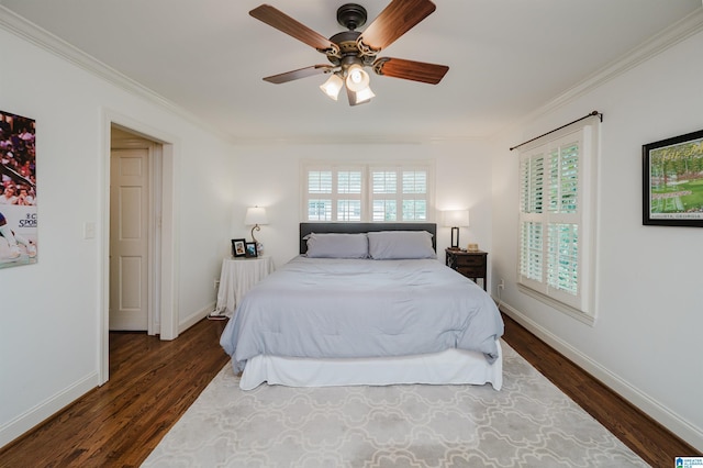 3764 Valley Head Rd, Mountain Brook, AL 35223 - bedroom with dark wood-type flooring, ornamental molding, and a ceiling fan