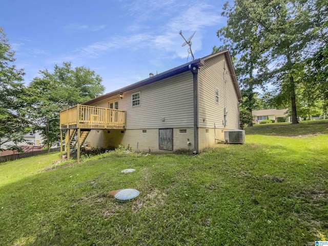 118 S Hill Dr, Wilsonville, AL 35186 - rear view of property featuring stairs, a deck, and a lawn