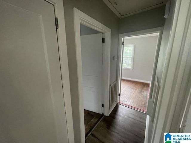 204 Gary Ave, Talladega, AL 35160 - hall featuring dark wood finished floors and baseboards