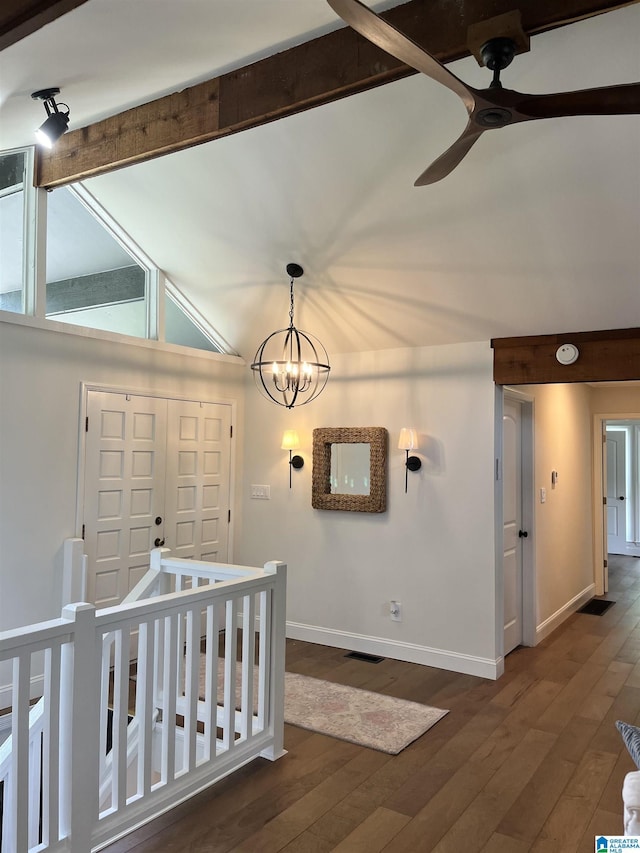 2233 Great Rock Rd, Vestavia Hills, AL 35216 - hallway with hardwood / wood-style floors and a chandelier