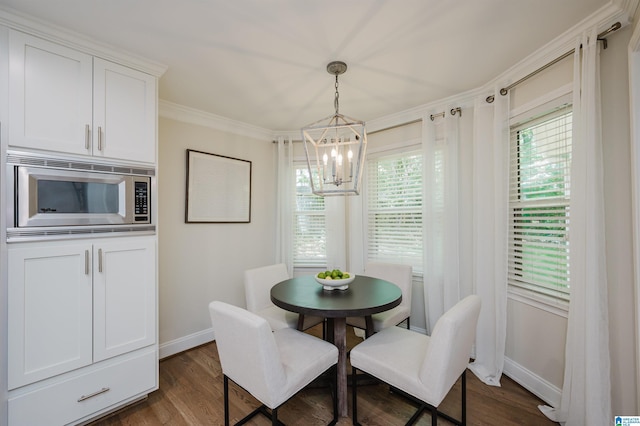 110 Pine Cliff Cir, Hoover, AL 35226 - dining room with a chandelier, dark wood-style flooring, and crown molding