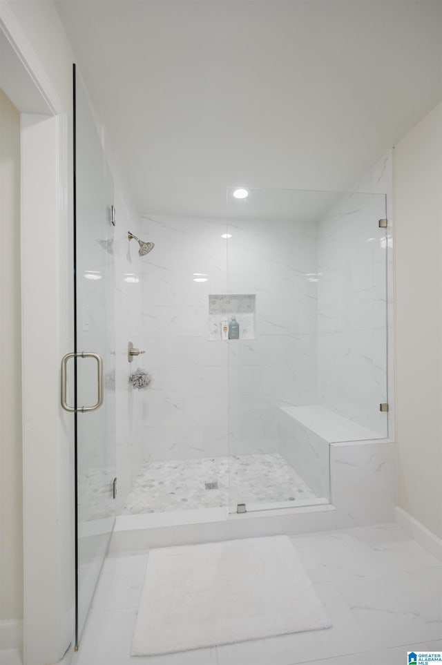 110 Pine Cliff Cir, Hoover, AL 35226 - full bathroom with a marble finish shower, recessed lighting, and marble finish floors