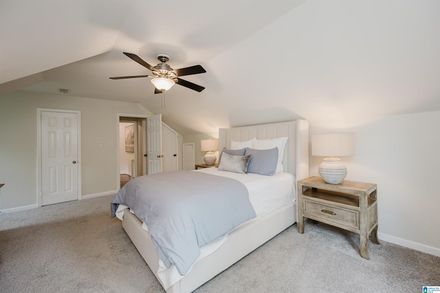 110 Pine Cliff Cir, Hoover, AL 35226 - bedroom with lofted ceiling, light colored carpet, and ceiling fan
