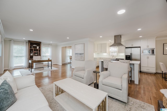 110 Pine Cliff Cir, Hoover, AL 35226 - living area featuring ornamental molding, recessed lighting, light wood-type flooring, and an office area
