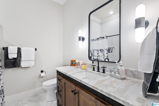544 Preserve Way, Hoover, AL 35226 - bathroom with vanity, marble look tiles, and a shower with shower curtain