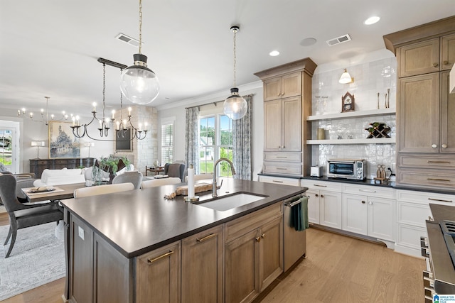 544 Preserve Way, Hoover, AL 35226 - kitchen featuring dark countertops, plenty of natural light, decorative backsplash, recessed lighting, and crown molding