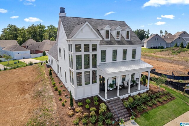 544 Preserve Way, Hoover, AL 35226 - view of front of property with covered porch, a shingled roof, and a chimney