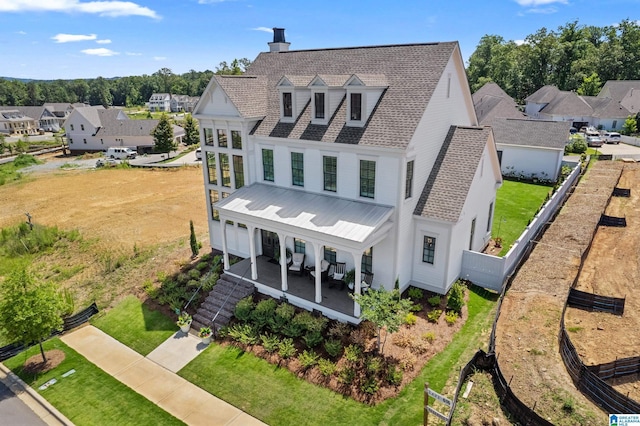 544 Preserve Way, Hoover, AL 35226 - view of front of home with a chimney, covered porch, roof with shingles, and a residential view