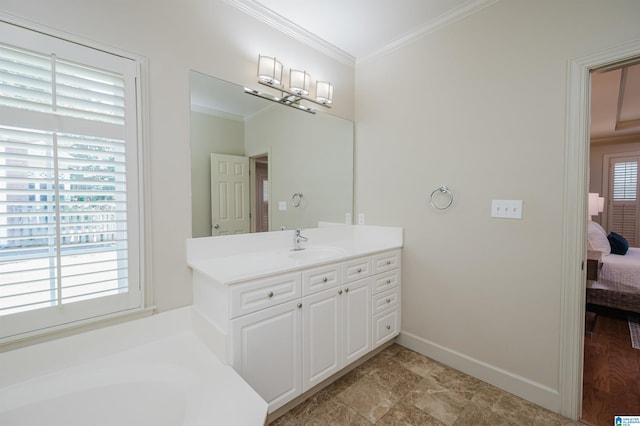 932 Cove Cir, Hoover, AL 35244 - ensuite bathroom with crown molding, vanity, and a bath
