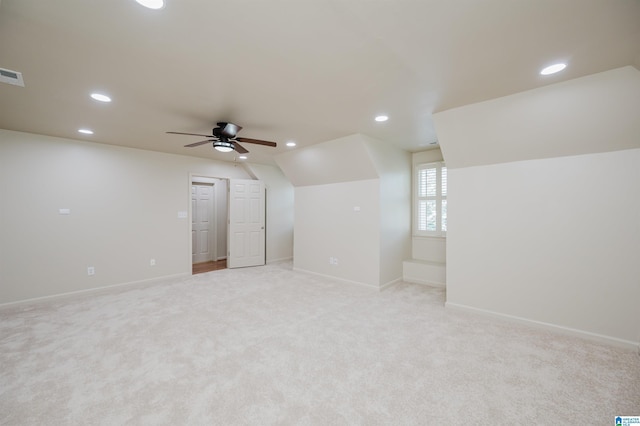 932 Cove Cir, Hoover, AL 35244 - additional living space with a ceiling fan, recessed lighting, light carpet, and vaulted ceiling