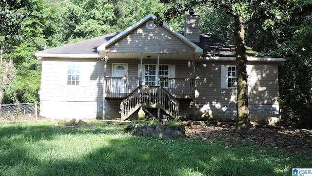 1146 Oakridge Dr, Leeds, AL 35094 - view of front of house featuring stairs, a chimney, covered porch, and crawl space