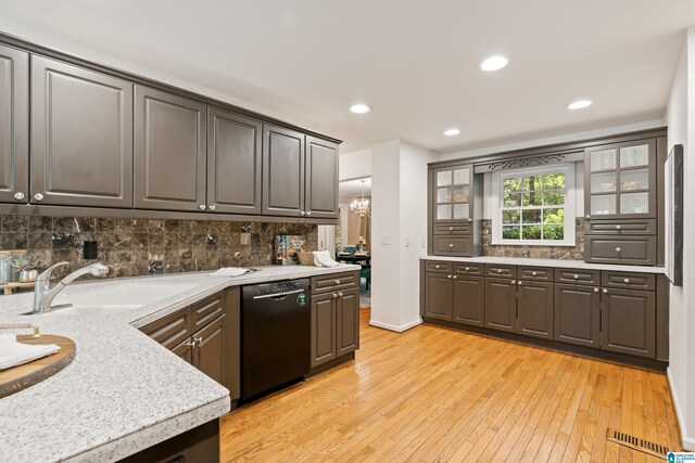4737 Cloud Ln, Birmingham, AL 35243 - kitchen featuring dishwasher, light wood finished floors, light countertops, decorative backsplash, and recessed lighting