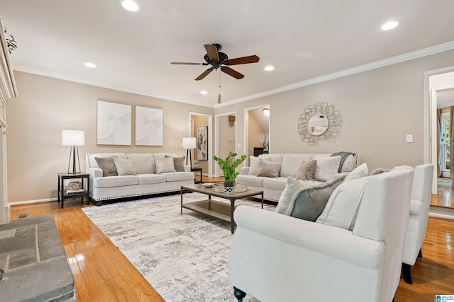 4737 Cloud Ln, Birmingham, AL 35243 - living room with ceiling fan, recessed lighting, wood finished floors, and crown molding
