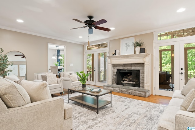 4737 Cloud Ln, Birmingham, AL 35243 - living room with french doors, recessed lighting, crown molding, healthy amount of natural light, and wood finished floors