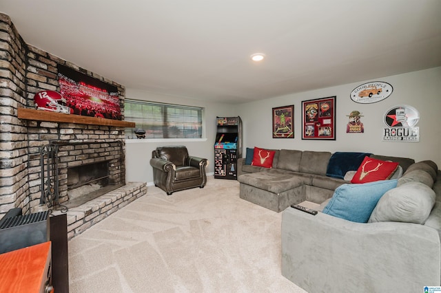 3350 Rosemary Ln, Vestavia Hills, AL 35216 - living room featuring carpet flooring, a fireplace, and recessed lighting