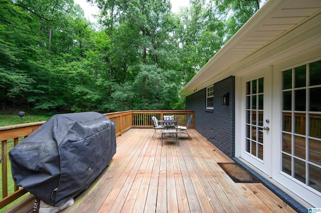 3350 Rosemary Ln, Vestavia Hills, AL 35216 - wooden terrace with outdoor dining space, french doors, and area for grilling