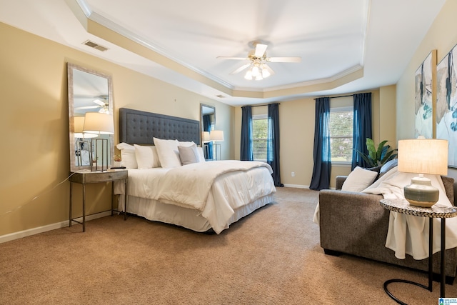 1812 Cross Cir, Hoover, AL 35244 - bedroom featuring a raised ceiling, crown molding, carpet flooring, and ceiling fan