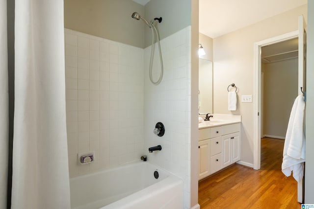 1812 Cross Cir, Hoover, AL 35244 - bathroom with shower / bath combination with curtain, vanity, and wood finished floors