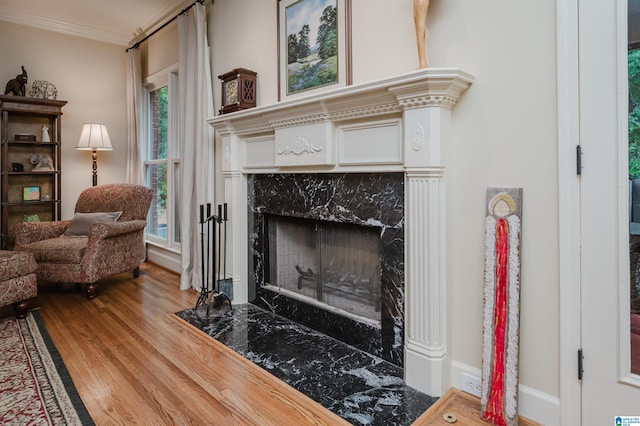 4208 Waterford Ln, Trussville, AL 35173 - detailed view of wood finished floors, a premium fireplace, and crown molding