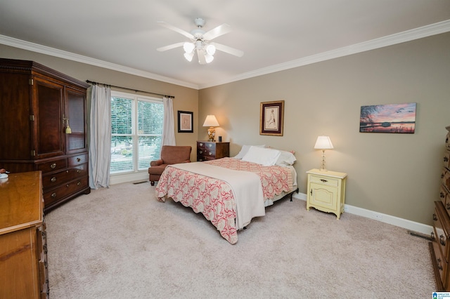 4208 Waterford Ln, Trussville, AL 35173 - bedroom featuring crown molding, light colored carpet, and a ceiling fan