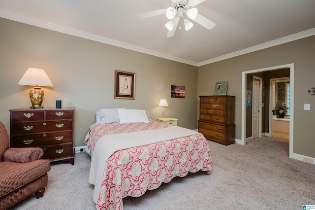 4208 Waterford Ln, Trussville, AL 35173 - bedroom with light carpet, crown molding, and ceiling fan