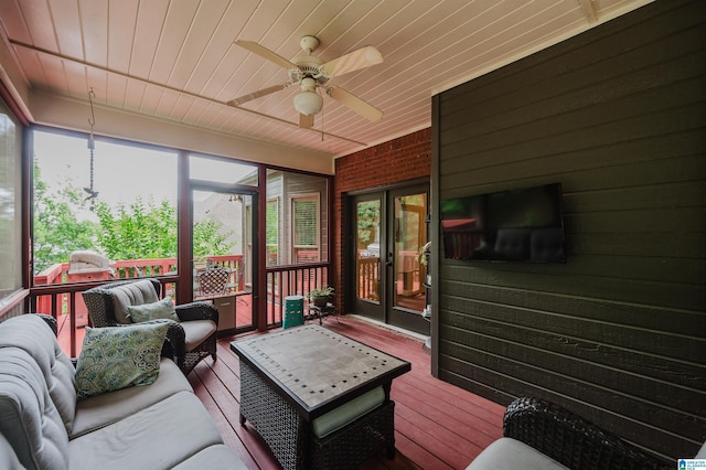 4208 Waterford Ln, Trussville, AL 35173 - sunroom / solarium featuring french doors, a ceiling fan, and plenty of natural light