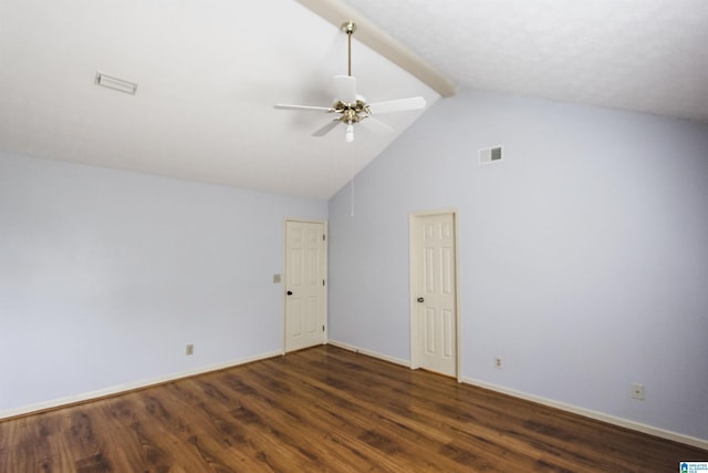 1534 Cambridge Pl, Anniston, AL 36207 - unfurnished room with a ceiling fan, high vaulted ceiling, wood finished floors, and beam ceiling
