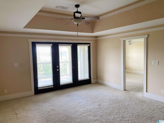 475 River Forest Ln Unit 2440, Talladega, AL 35160 - unfurnished room with ceiling fan, carpet floors, french doors, and a tray ceiling