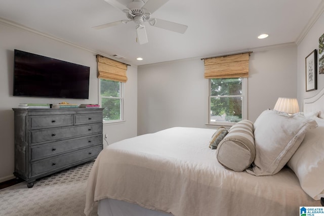 117 Elm St, Mountain Brook, AL 35213 - bedroom featuring crown molding, recessed lighting, and ceiling fan
