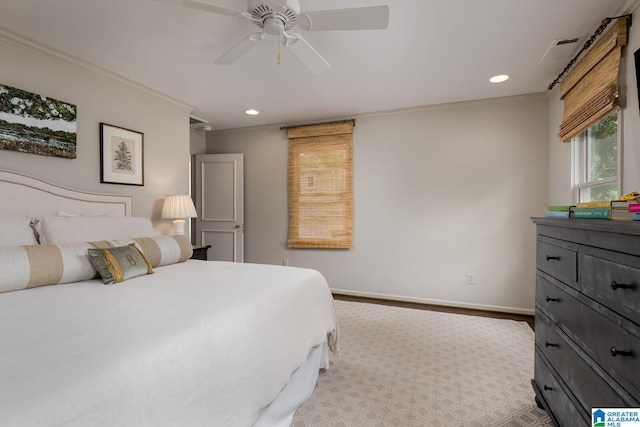 117 Elm St, Mountain Brook, AL 35213 - bedroom with ornamental molding, recessed lighting, and a ceiling fan