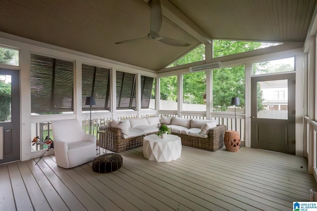 117 Elm St, Mountain Brook, AL 35213 - sunroom / solarium with a ceiling fan, lofted ceiling, and outdoor lounge area