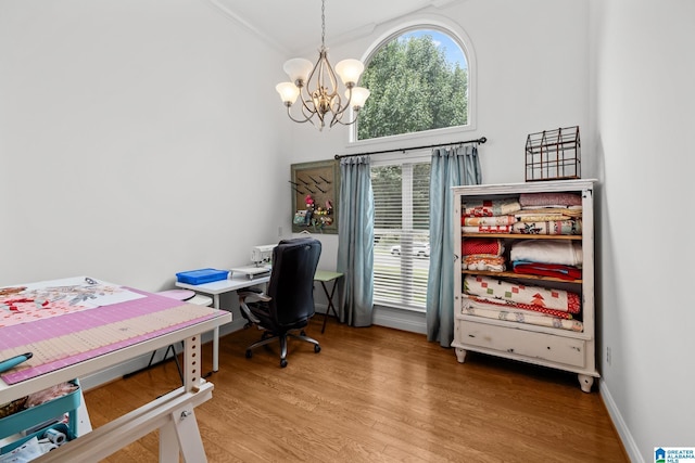 2043 Maplewood Ln, Clanton, AL 35045 - office space featuring a chandelier, wood finished floors, and crown molding