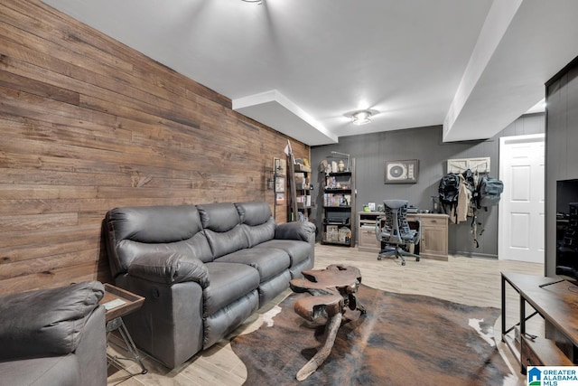 1025 Old Section Rd, Hoover, AL 35244 - living area featuring an office area, light wood-style floors, and wood walls