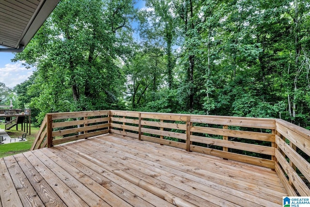 7945 Forest Loop, Pinson, AL 35126 - deck featuring view of wooded area and stairway