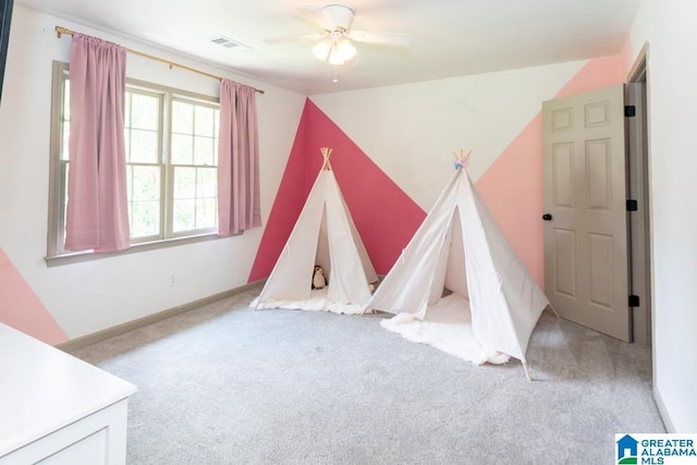 1004 Broken Bow Trl, Alabaster, AL 35007 - game room featuring carpet, ceiling fan, and lofted ceiling