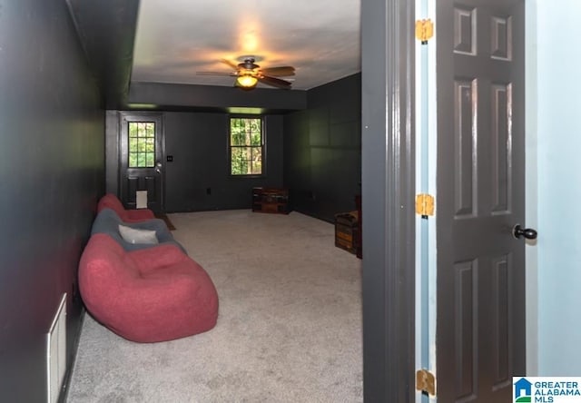 1004 Broken Bow Trl, Alabaster, AL 35007 - living room with ceiling fan and carpet floors
