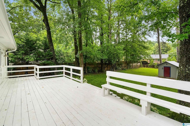 4317 Warren Rd, Birmingham, AL 35213 - deck featuring a shed and view of wooded area
