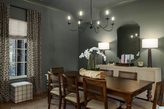 1313 Severn Way, Hoover, AL 35244 - dining area with crown molding, wood finished floors, and a chandelier