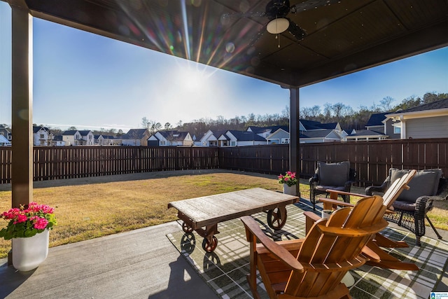 1313 Severn Way, Hoover, AL 35244 - fenced backyard with a residential view, a ceiling fan, and a patio