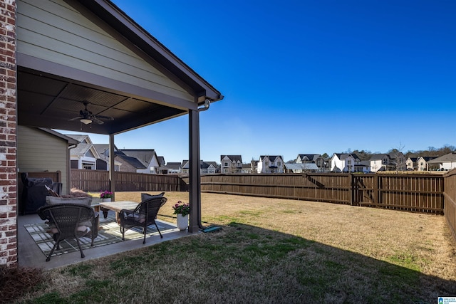 1313 Severn Way, Hoover, AL 35244 - fenced backyard with a residential view, ceiling fan, and a patio