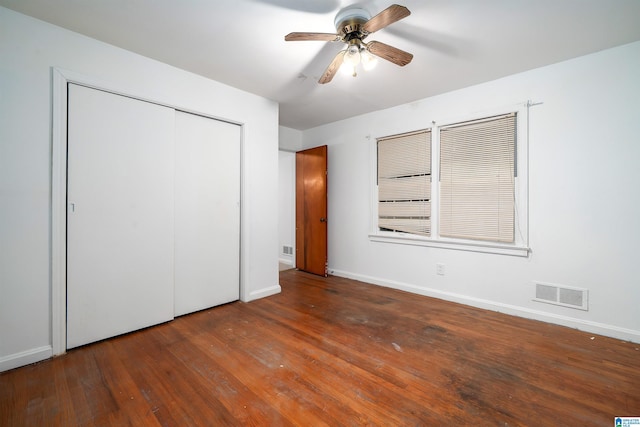 805 Vanderbilt St, Birmingham, AL 35206 - unfurnished bedroom featuring wood finished floors, a closet, and ceiling fan