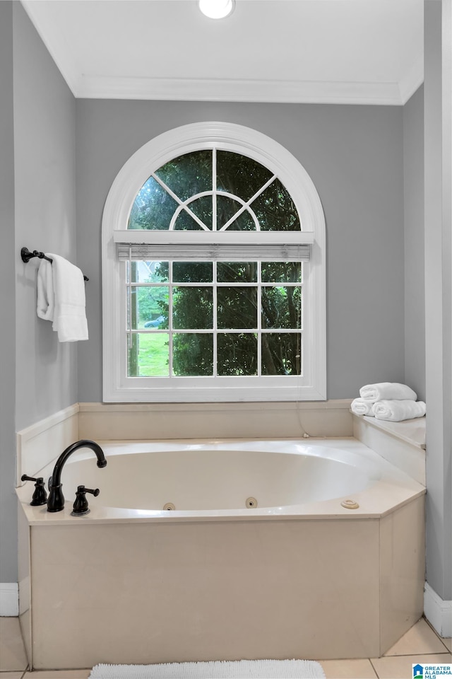 5012 Lake Crest Cir, Hoover, AL 35226 - full bathroom with a whirlpool tub, crown molding, and tile patterned floors