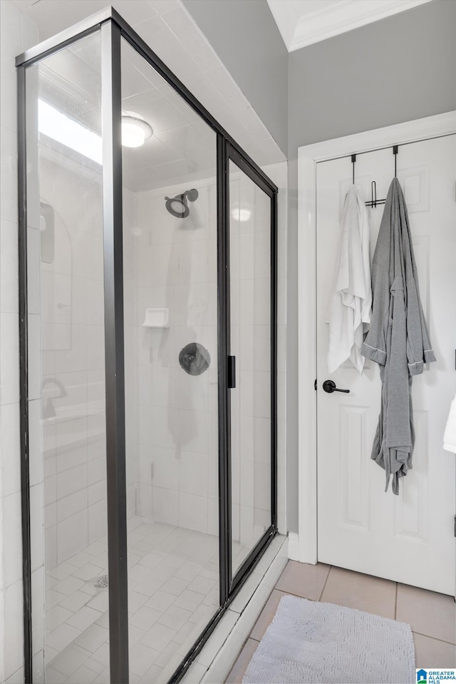 5012 Lake Crest Cir, Hoover, AL 35226 - full bath featuring ornamental molding, a stall shower, and tile patterned floors
