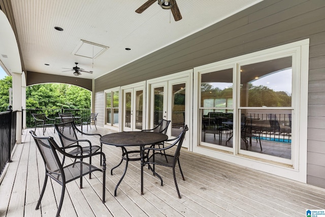 5012 Lake Crest Cir, Hoover, AL 35226 - wooden terrace featuring ceiling fan and french doors