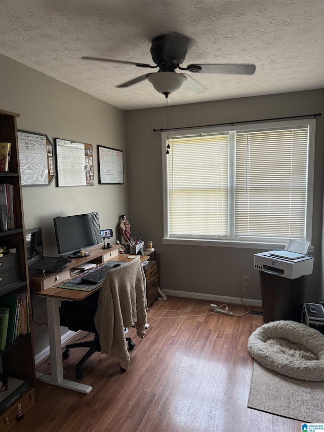 1500 Rockview Cir, Weaver, AL 36277 - home office with wood finished floors, a ceiling fan, and a textured ceiling