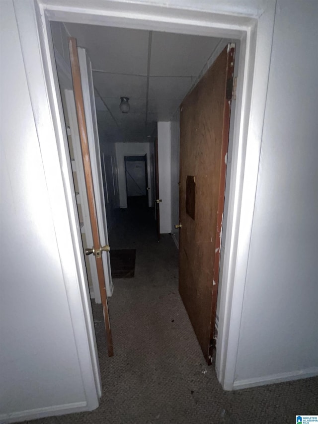 4704 9th Ave, Birmingham, AL 35224 - hallway featuring carpet floors and a drop ceiling