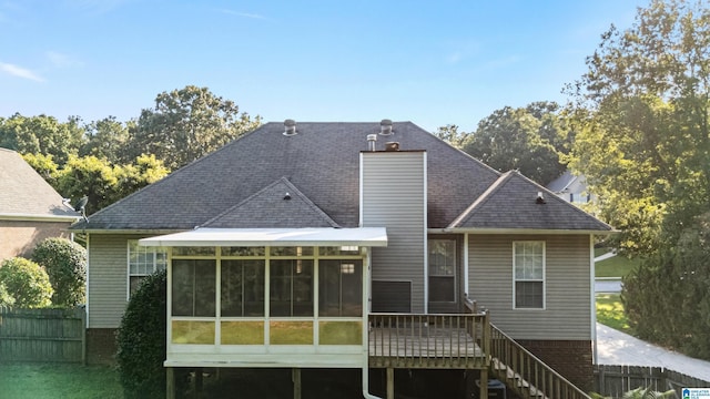 148 Grande View Ln, Alabaster, AL 35114 - rear view of property featuring a sunroom, stairway, and roof with shingles